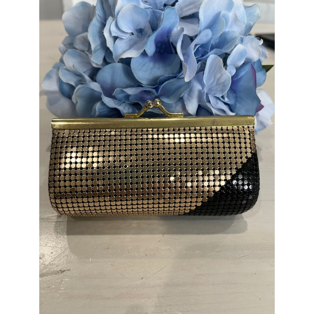 Vintage Gold Mesh Clutch Evening Bag Kiss Lock Party Purse‎ Small
